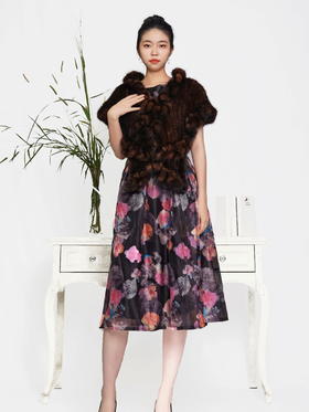 SIM GRACE 优雅夫人啡色纯手工双面编织水貂披肩 秋冬季宴会婚礼婚纱旗袍外搭精品