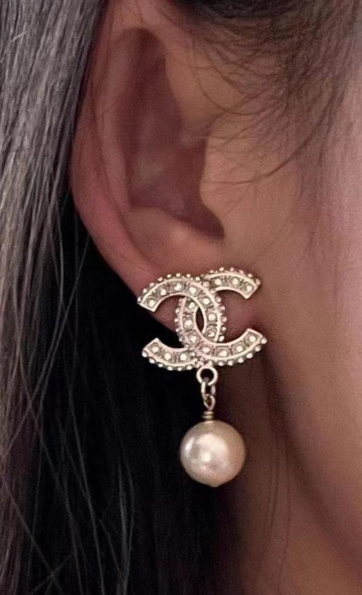 *香奈儿浅金色*双排钻中号珍珠耳环雪梨同款   （XTY） 商品图1