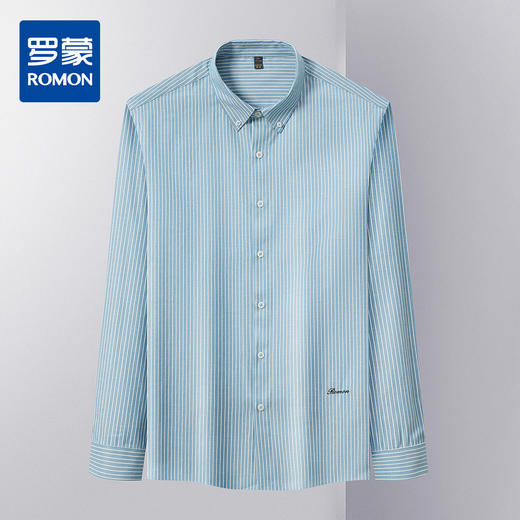 刺绣款｜罗蒙秋季男装长袖衬衫男士商务休闲百搭竖条纹衬衣男开衫 商品图0