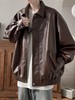 【美式复古皮衣外套】秋冬季 高级感痞帅潮牌 男士休闲宽松pu皮翻领夹克外套 商品缩略图1