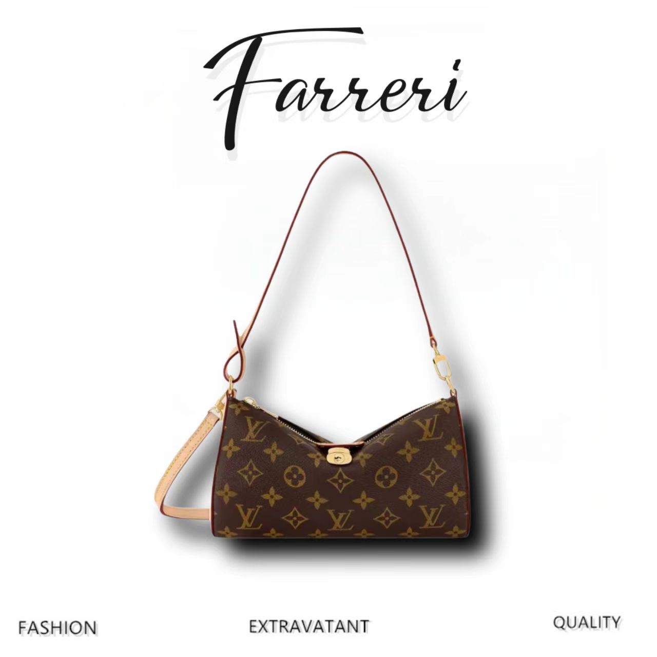 驴家M47123 Pochette Tirette拉链开合 帆布 手提单肩包 棕色