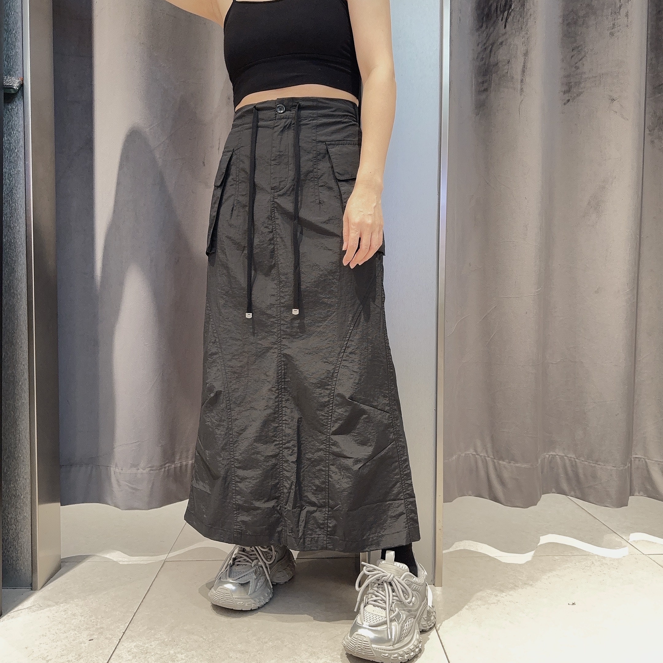 MZ双口袋后腰橡筋鱼尾长半裙40710（灰黑） 夏季 942190190321