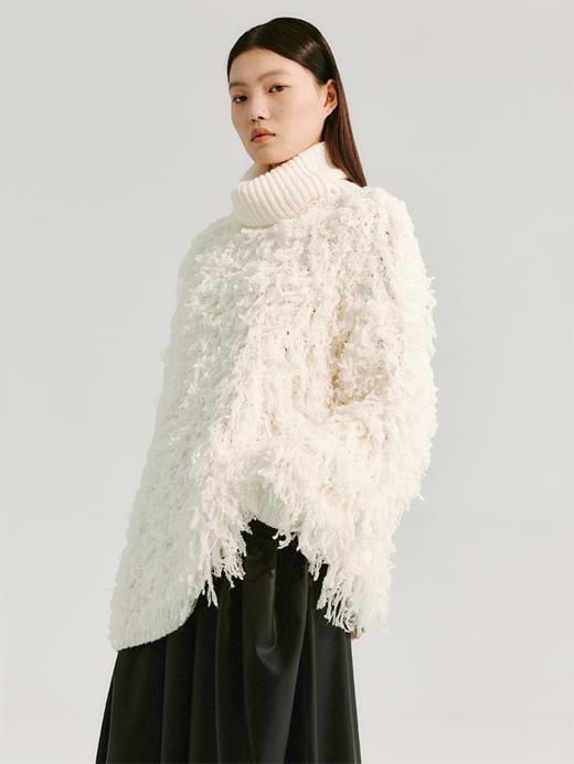 LIYIHAN 24秋冬粗毛线高领套头针织慵懒毛衣白色毛衫厚款宽松休闲 商品图0