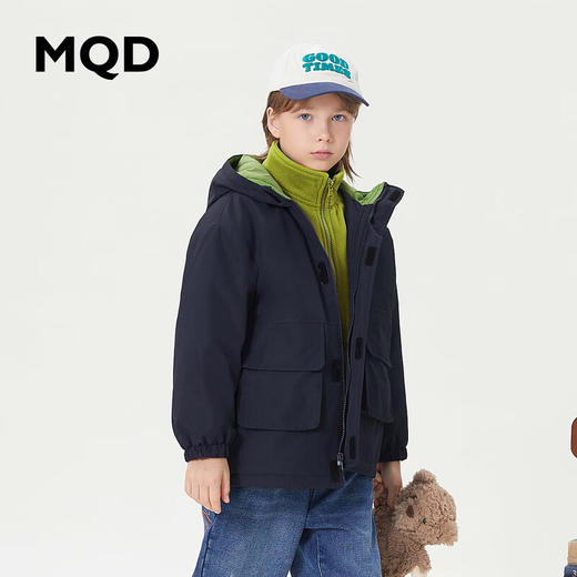 【MQD】【三防】童装男大童冬新款户外大口袋保暖防风连帽棉服 商品图1