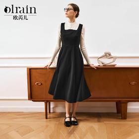 OLrain欧芮儿法式黑色连衣裙女秋季2024年新款赫本风毛呢背心裙