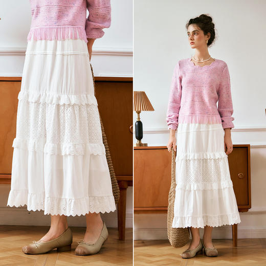 
OLrain欧芮儿白色蛋糕裙半身裙女秋季2024年新款显瘦百搭中长裙 商品图1