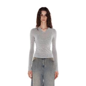 NUTH 亲肤半透长袖针织衫女薄款弹力修身打底针织上衣