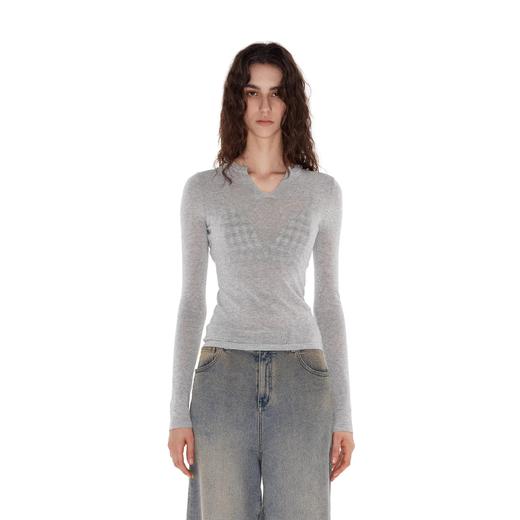 NUTH 亲肤半透长袖针织衫女薄款弹力修身打底针织上衣 商品图0