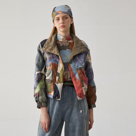 谜底两面穿羽绒服女2024冬季新品复古原创印花短款羽绒244MY1458