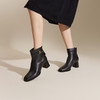 千百度粗高跟法式时装靴女冬季通勤保暖洋气真皮小短靴子A24524013 商品缩略图2