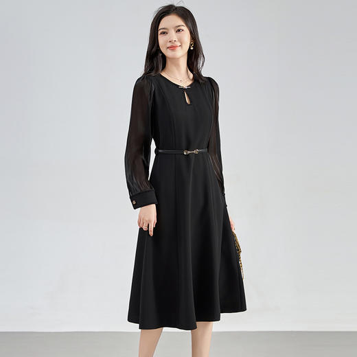 【高货】 洛诗琳秋季新款气质通勤风拼接长袖大方得体连衣裙女42553 商品图2