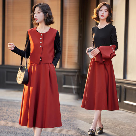 HR YF9686气质马甲连衣裙显瘦套装时尚洋气显瘦高腰 商品图0