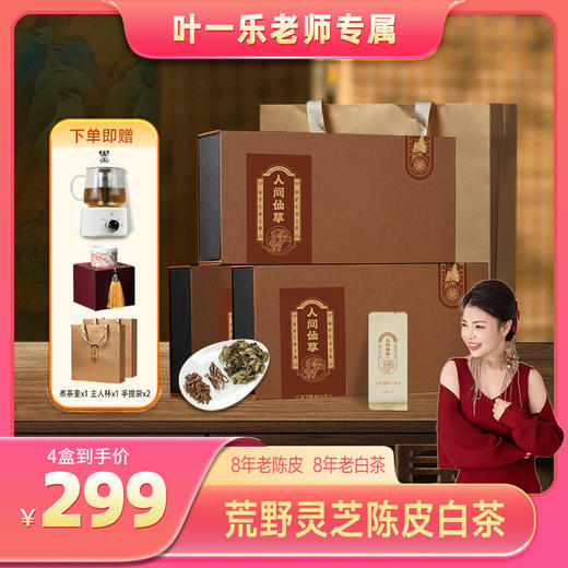 【到手4盒+送煮茶器+礼袋】荒野灵芝陈皮老白茶礼盒装 商品图0