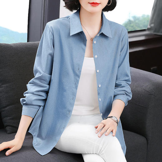 SMZ30621大码宽松长袖衬衣2024秋季新款翻领衬衫女显瘦时尚遮肚子漂亮上衣 商品图0