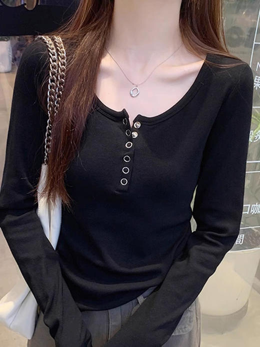【家居百货】【小蛮腰长袖Tee】正肩排扣设计，穿上有胸有腰！拉高身线，轻松打造A4腰，冲冲冲 巨巨巨百搭 Tee上线 闭眼买好看的很👍 商品图5