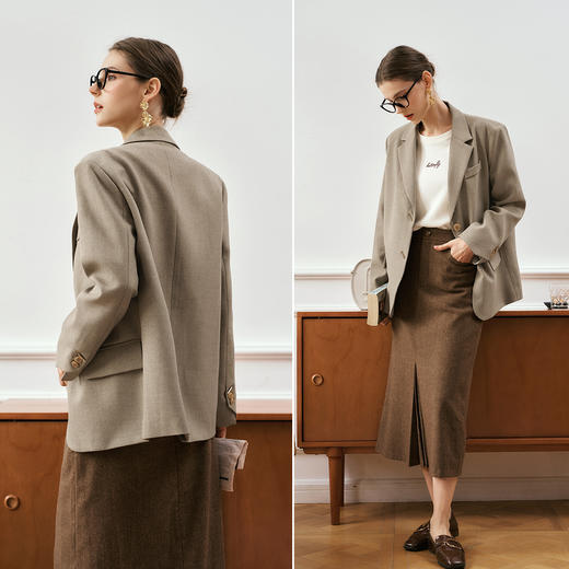 OLrain欧芮儿卡其色短外套女秋季2024年新款通勤高级感百搭西装 商品图1