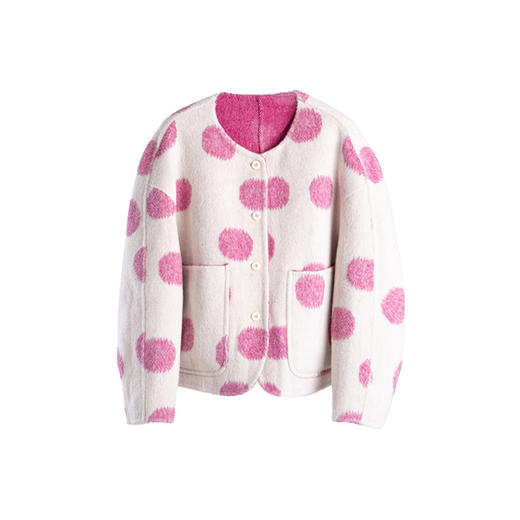 绽放旅行女装747朵/早秋彩色波点提花多色复古圆领舒适毛呢短外套 商品图4