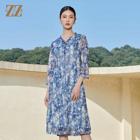 佐尔美 秋季新款气质碎花蕾丝亮片连衣裙女M41LL01