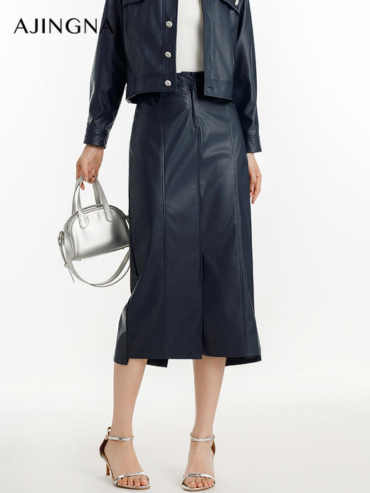 【商城同款】阿菁娜2024秋季新款环保蛋白质皮革半裙A29Q113026 商品图2