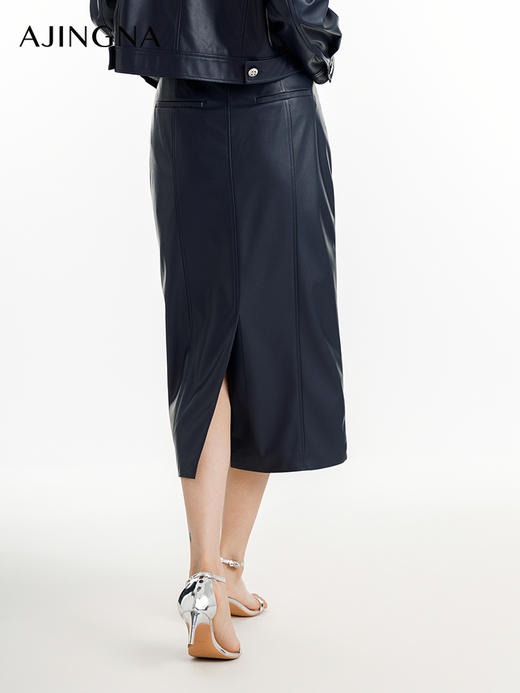 【商城同款】阿菁娜2024秋季新款环保蛋白质皮革半裙A29Q113026 商品图4