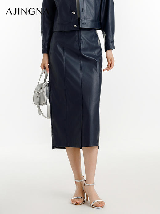【商城同款】阿菁娜2024秋季新款环保蛋白质皮革半裙A29Q113026 商品图1
