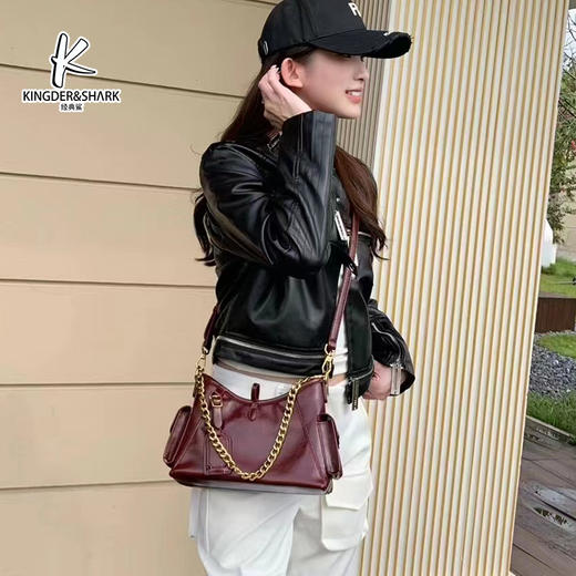 经典鲨2024年秋季新款潮流色安可拉红气质单肩斜挎女士手提包KGB17-D355511 商品图5