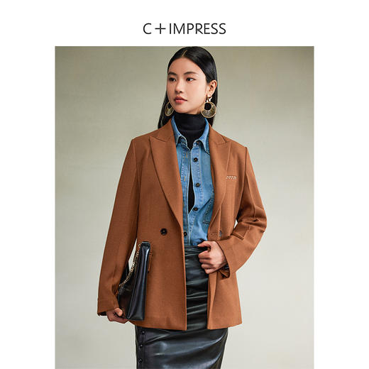 西嘉【秋季新品】醋酸羊毛混纺中古VTG风腰带设计感西装+翻脚口直筒裤（WT2403018） 商品图1