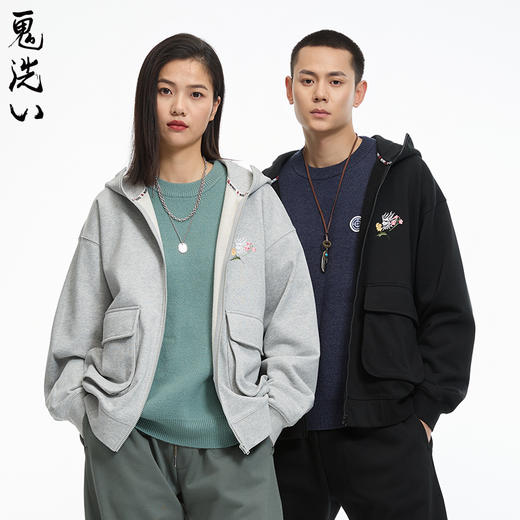 ONIARAI/鬼洗24秋花卉大口袋恒温暖皮廓形开衫卫衣男女款 B340197 商品图1