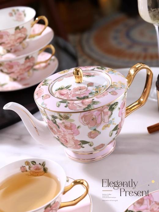诺轩花卉田园风下午茶玫瑰花陶瓷茶具套装整套骨瓷咖啡杯碟骨瓷壶4杯碟野玫瑰礼盒套装 商品图3