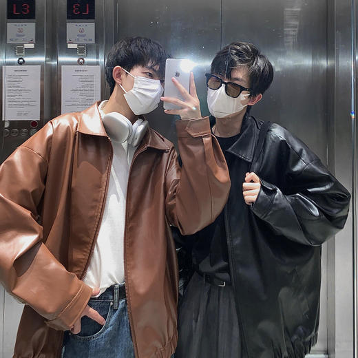 【皮衣外套男】秋季 宽松oversize 美式复古痞帅高级感炸街港风pu皮夹克外套 商品图1