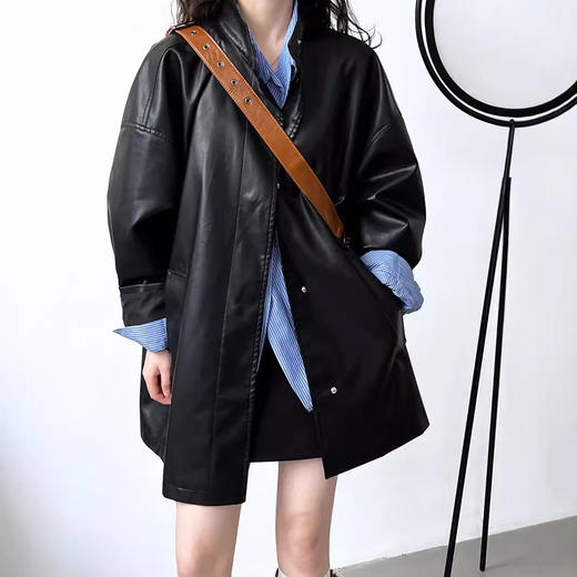 秋季【美式复古皮衣外套】宽松长款 女式皮衣PU皮夹克 甜酷风机车服皮衣外套  商品图1