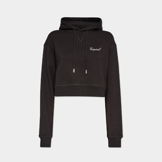 【二】DSQUARED2 女士字母刺绣徽标短款连帽卫衣 黑色 S75GU0547 S25516 900 商品图0