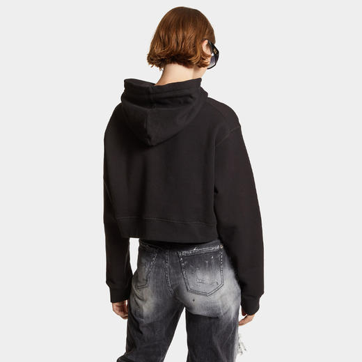 【二】DSQUARED2 女士字母刺绣徽标短款连帽卫衣 黑色 S75GU0547 S25516 900 商品图3