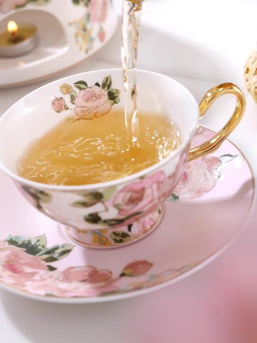 诺轩花卉田园风下午茶玫瑰花陶瓷茶具套装整套骨瓷咖啡杯碟骨瓷壶4杯碟野玫瑰礼盒套装 商品图5