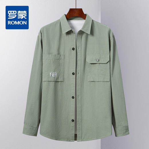100棉｜罗蒙秋季男装长袖衬衫男士休闲百搭双口袋纯色衬衣男外套 商品图0