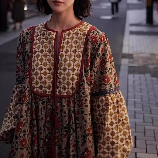 裁缝学苑AS334波西米亚古着长袖连衣裙纸样女装民族风衬衫长裙子图纸 商品图2