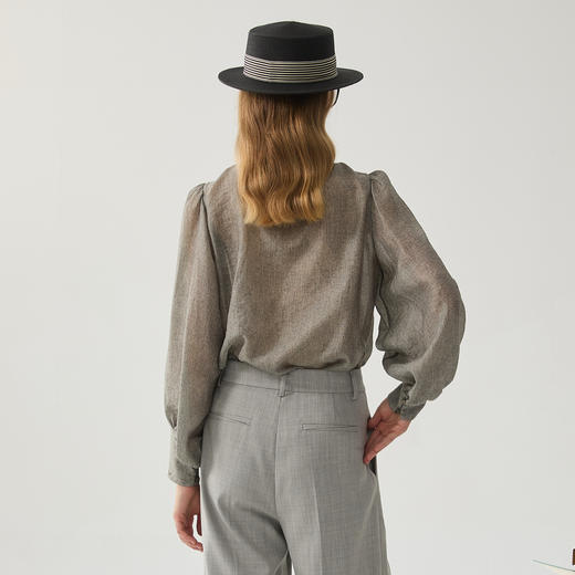 谜底衬衫长袖女士2024冬季新品宫廷风立领轻透刺绣衬衣244MC1584 商品图2