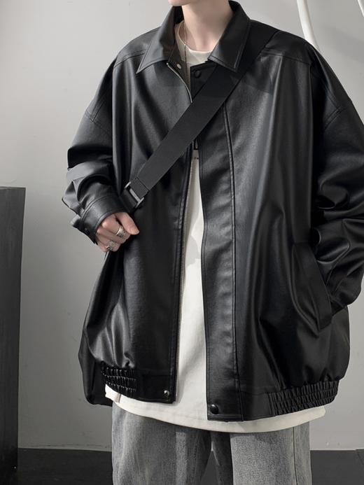 【美式复古皮衣外套】秋冬季 高级感痞帅潮牌 男士休闲宽松pu皮翻领夹克外套 商品图3