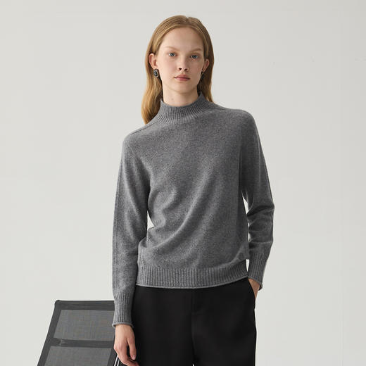 谜底100%山羊绒毛衣女2024冬新品简约半高领套头针织衫244MZ1933 商品图0