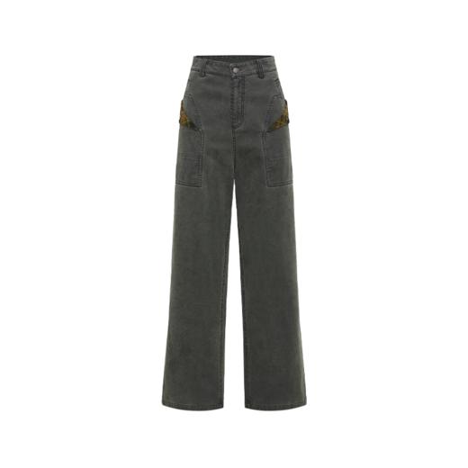 NUTH复古水洗工装裤做旧双口袋设计宽松直筒工装裤 棕色/军绿色 商品图9