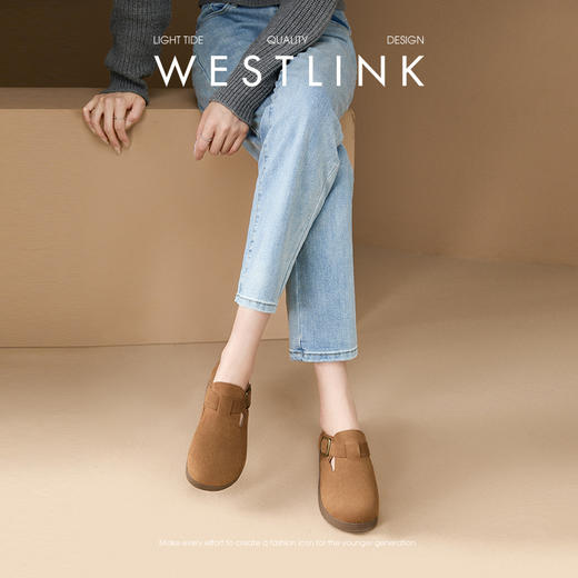 西遇全包厚底勃肯鞋女新款早春舒适休闲软底小皮鞋一脚蹬单鞋D0047457 商品图3