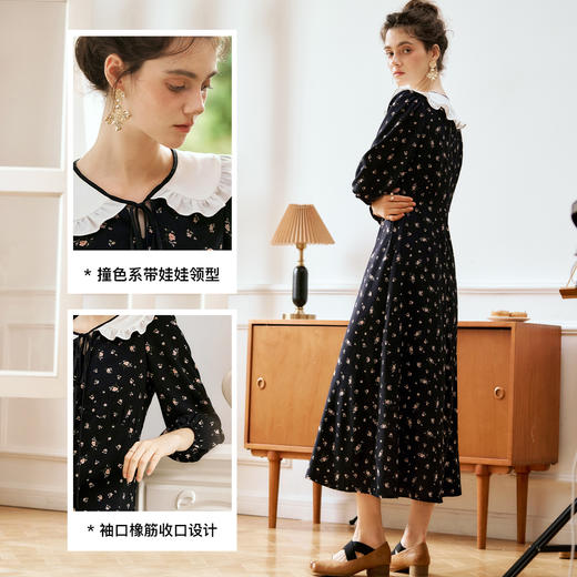 
OLrain欧芮儿法式连衣裙女秋季2024年新款碎花雪纺娃娃领长袖裙子 商品图1