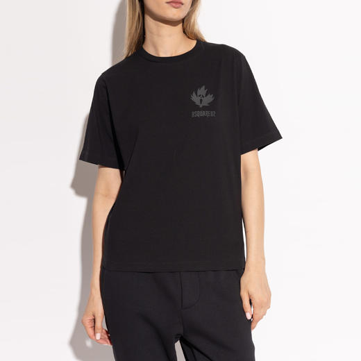【二】DSQUARED2 女士枫叶徽标印花棉质圆领短袖T恤 黑色 S75GD0415 D20020 900 商品图1