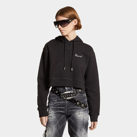 【二】DSQUARED2 女士字母刺绣徽标短款连帽卫衣 黑色 S75GU0547 S25516 900 商品图2