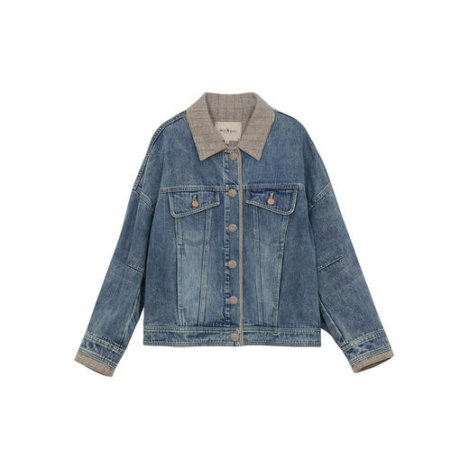 谜底牛仔外套女2024冬季新品复古风拼接式大廓形牛仔服244MW1462 商品图4