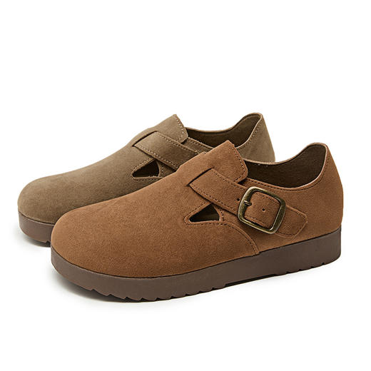 西遇全包厚底勃肯鞋女新款早春舒适休闲软底小皮鞋一脚蹬单鞋D0047457 商品图4