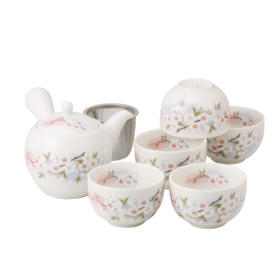 美浓烧枫叶茶壶套装一壶五杯蓝粉樱花茶壶套装樱花茶壶套装一壶五杯【不支持补差，非质量问题不退不换】S