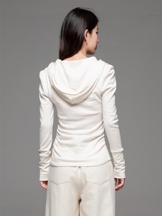 LIYIHAN24初秋羊毛莱赛尔连帽针织衫卫衣女打底长袖薄V领收腰弹力 商品图3