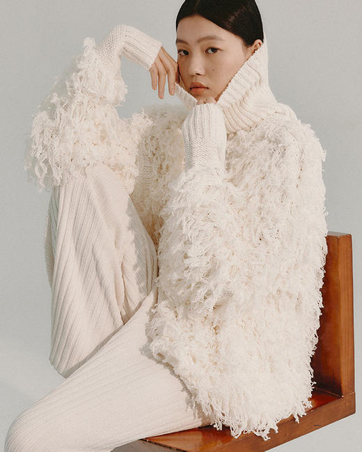 LIYIHAN 24秋冬粗毛线高领套头针织慵懒毛衣白色毛衫厚款宽松休闲 商品图4