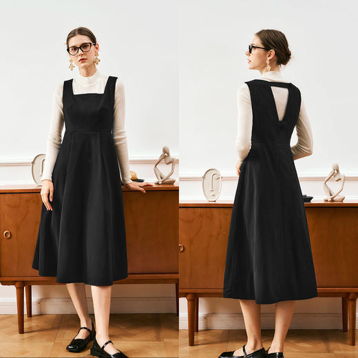 OLrain欧芮儿法式黑色连衣裙女秋季2024年新款赫本风毛呢背心裙 商品图1